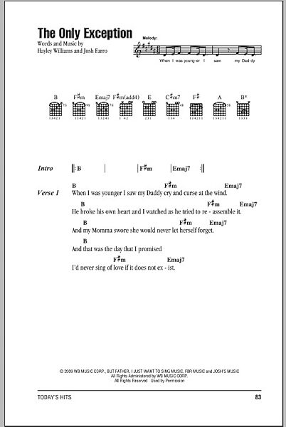 The Only Exception - Guitar Chords/Lyrics, New, Main