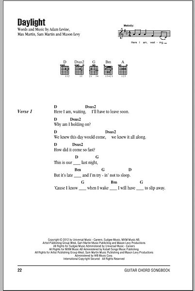 Daylight - Guitar Chords/Lyrics, New, Main