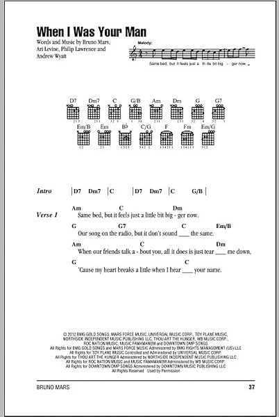 When I Was Your Man - Guitar Chords/Lyrics, New, Main