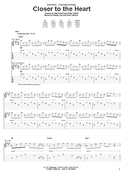 Closer To The Heart - Guitar TAB, New, Main