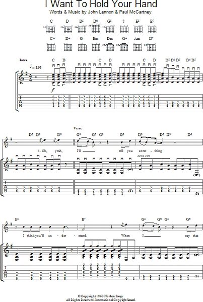 I Want To Hold Your Hand - Guitar TAB, New, Main
