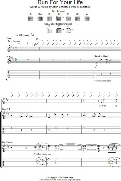 Run For Your Life - Guitar TAB, New, Main