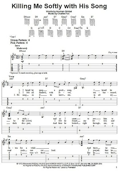 Killing Me Softly With His Song - Easy Guitar with TAB, New, Main