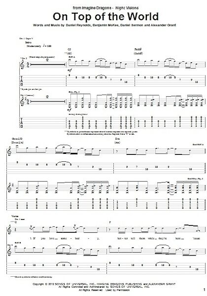 On Top Of The World - Guitar TAB, New, Main