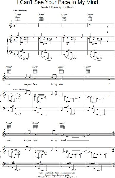 I Can't See Your Face In My Mind - Guitar TAB, New, Main