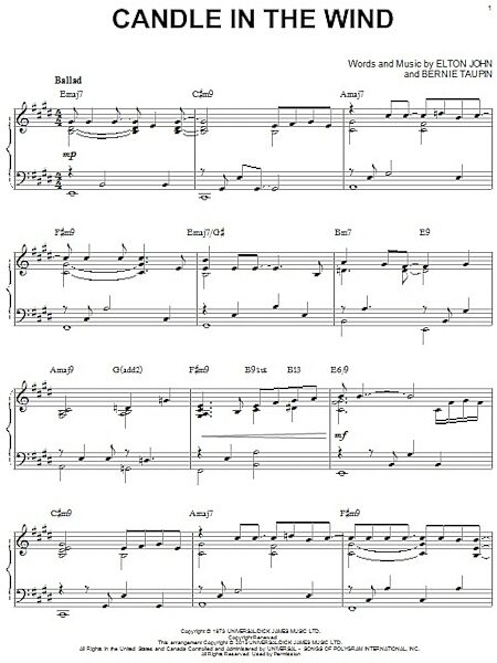 Candle In The Wind - Piano Solo, New, Main
