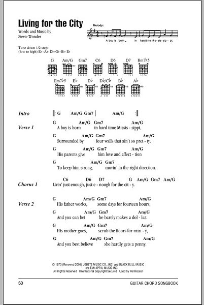 Living For The City - Guitar Chords/Lyrics, New, Main