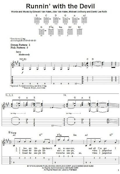 Runnin' With The Devil - Easy Guitar with TAB, New, Main