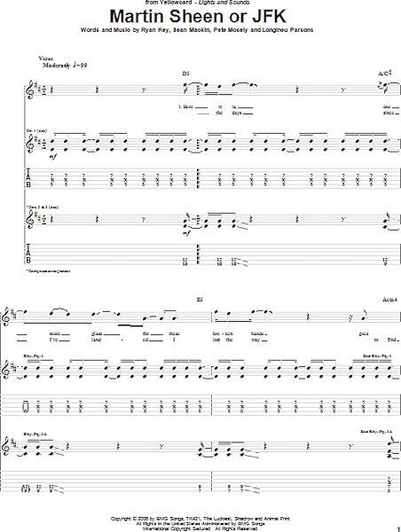 Martin Sheen Or JFK - Guitar TAB, New, Main
