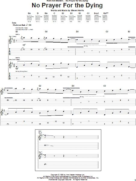 No Prayer For The Dying - Guitar TAB, New, Main