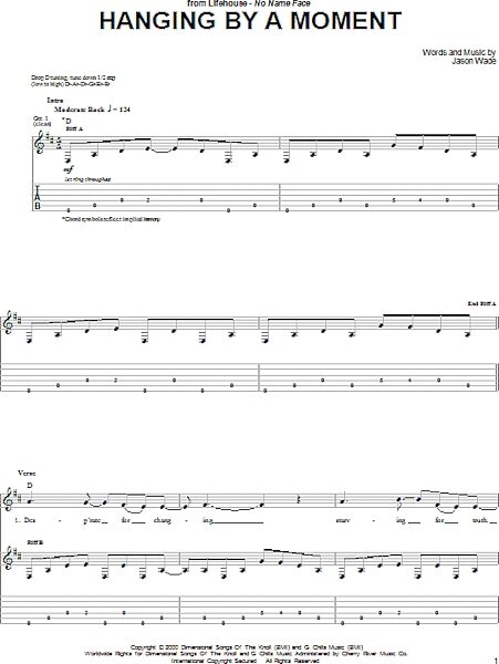 Hanging By A Moment - Guitar TAB, New, Main