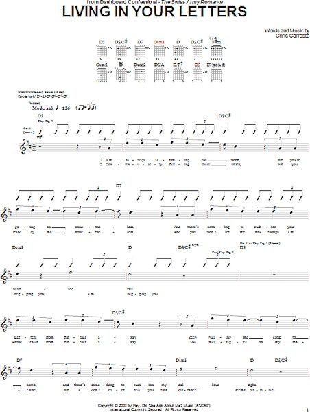 Living In Your Letters - Guitar TAB, New, Main