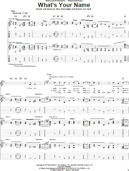 What's Your Name - Guitar TAB, New, Main
