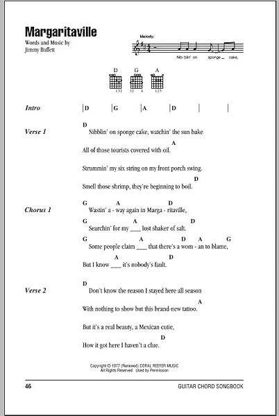 Margaritaville - Guitar Chords/Lyrics, New, Main