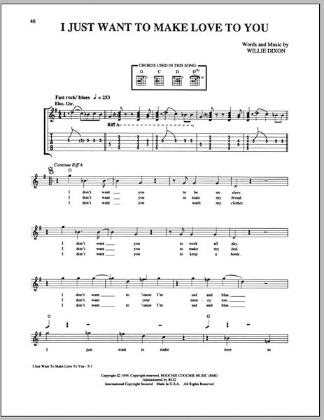 I Just Want To Make Love To You - Guitar TAB, New, Main