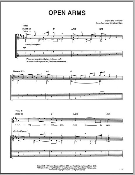 Open Arms - Guitar TAB, New, Main