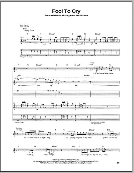 Fool To Cry - Guitar TAB, New, Main
