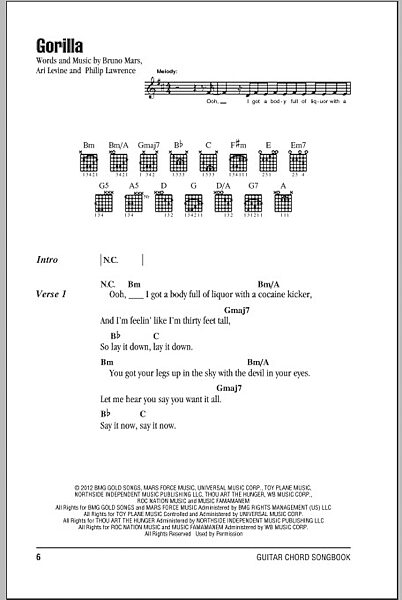 Gorilla - Guitar Chords/Lyrics, New, Main