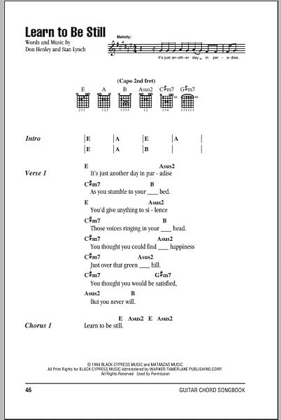 Learn To Be Still - Guitar Chords/Lyrics, New, Main