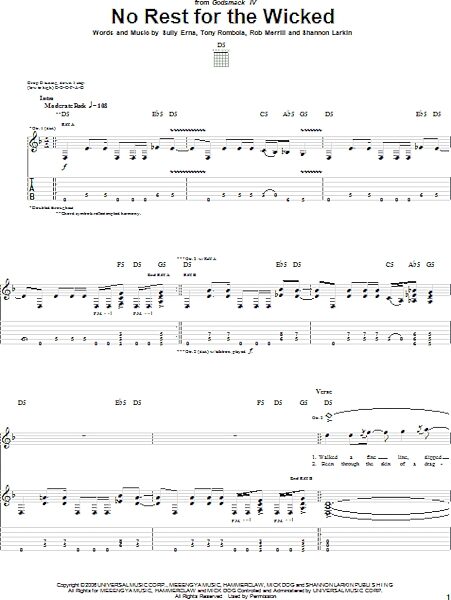 No Rest For The Wicked - Guitar TAB, New, Main