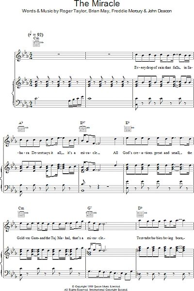 The Miracle - Piano/Vocal/Guitar, New, Main