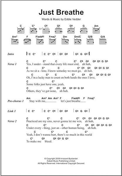 Just Breathe - Guitar Chords/Lyrics, New, Main