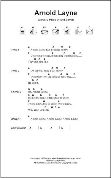 Arnold Layne - Guitar Chords/Lyrics, New, Main