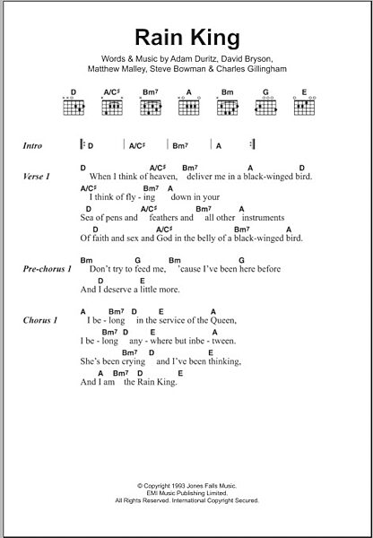 Rain King - Guitar Chords/Lyrics, New, Main