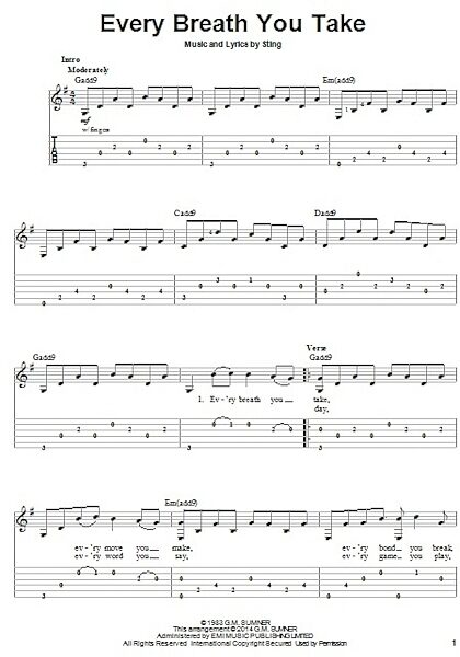 Every Breath You Take - Easy Guitar with TAB, New, Main