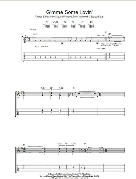 Gimme Some Lovin' - Guitar TAB, New, Main