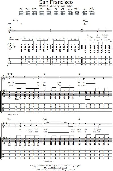 San Francisco (Be Sure To Wear Some Flowers In Your Hair) - Guitar TAB, New, Main