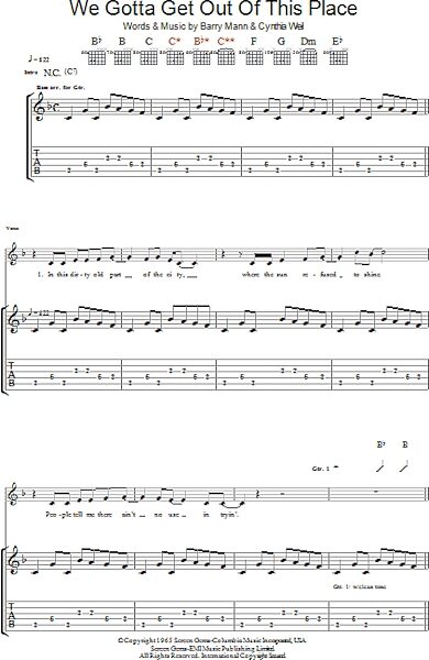 We Gotta Get Out Of This Place - Guitar TAB, New, Main