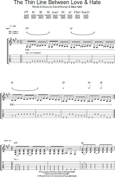 The Thin Line Between Love And Hate - Guitar TAB, New, Main