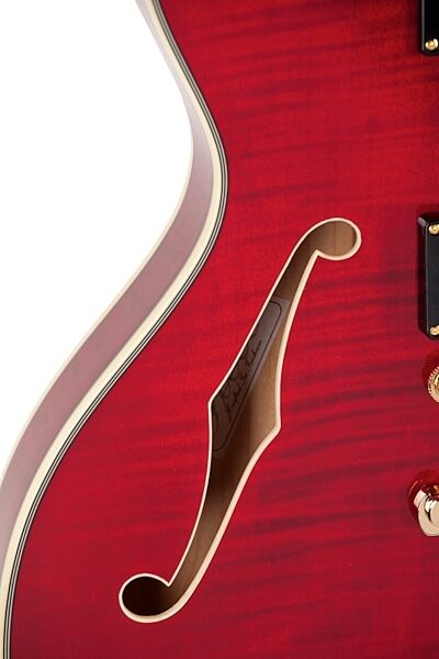 D'Angelico EXDC Semi-Hollowbody Electric Guitar (with Case), Cherry - Closeup