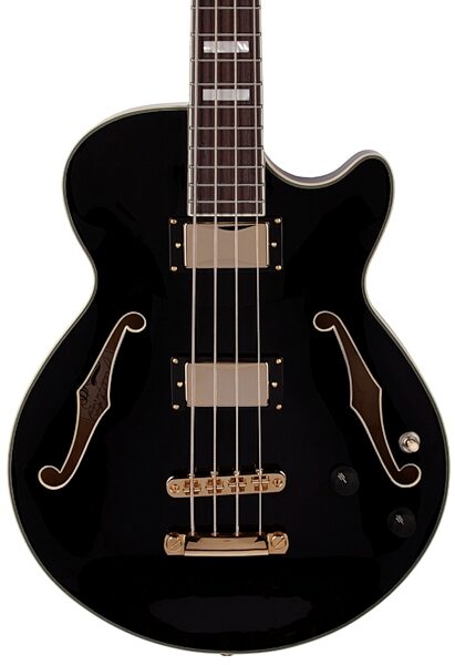 D'Angelico EXBASS Semi-Hollowbody Electric Bass, Black - Front Body