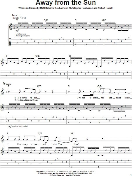 Away From The Sun - Guitar Tab Play-Along, New, Main