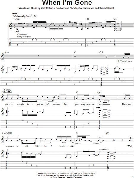 When I'm Gone - Guitar Tab Play-Along, New, Main