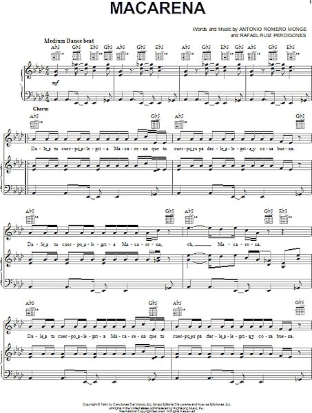 Macarena - Piano/Vocal/Guitar, New, Main