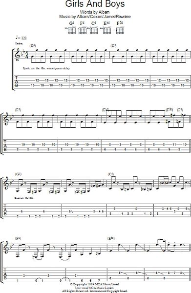 Girls And Boys - Guitar TAB, New, Main