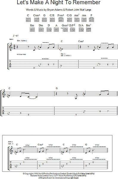 Let's Make A Night To Remember - Guitar TAB, New, Main