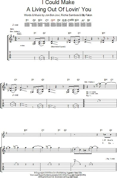 I Could Make A Living Out Of Lovin' You - Guitar TAB, New, Main