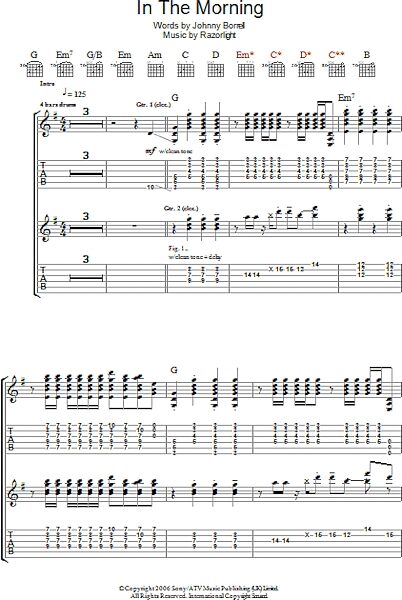 In The Morning - Guitar TAB, New, Main