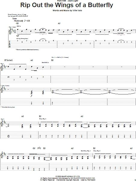 Rip Out The Wings Of A Butterfly - Guitar TAB, New, Main