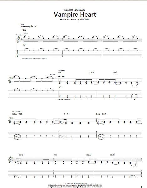 Vampire Heart - Guitar TAB, New, Main