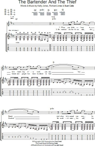 The Bartender And The Thief - Guitar TAB, New, Main