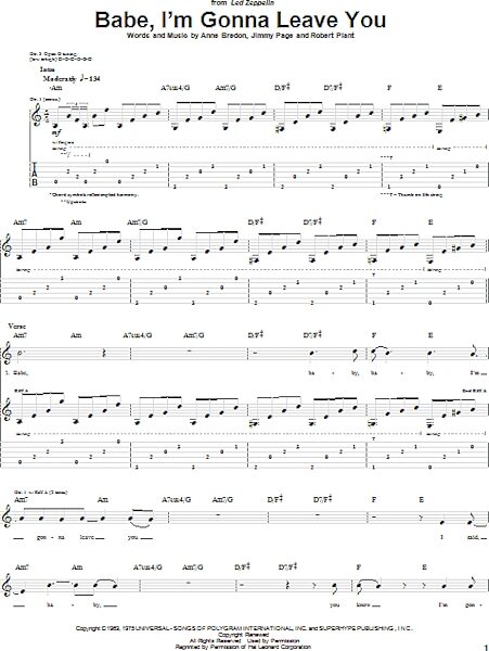 Babe, I'm Gonna Leave You - Guitar TAB, New, Main