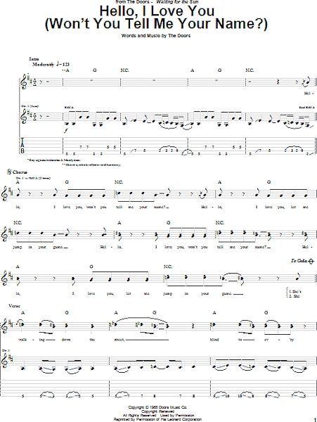 Hello, I Love You (Won't You Tell Me Your Name?) - Guitar TAB, New, Main