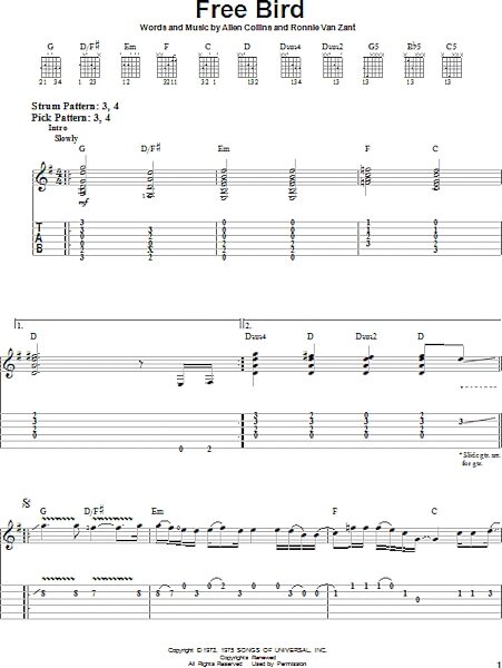 Free Bird - Easy Guitar with TAB, New, Main