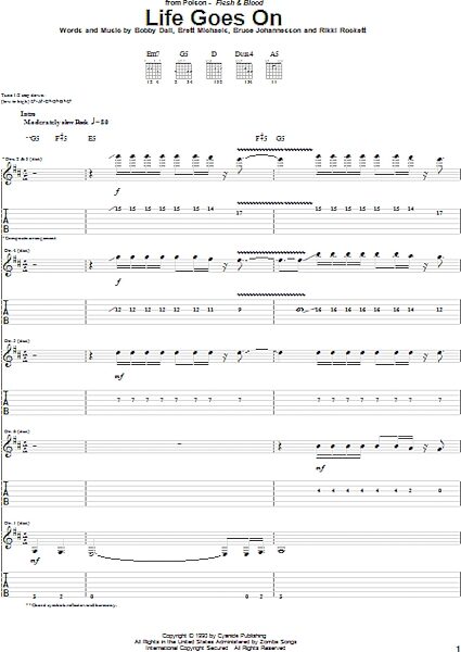 Life Goes On - Guitar TAB, New, Main