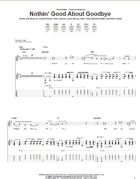Nothin' Good About Goodbye - Guitar TAB, New, Main